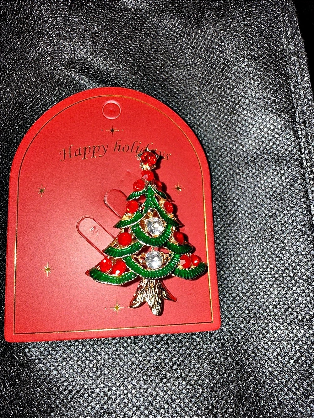 Christmas Tree Holiday Brooch Red & Green NWT